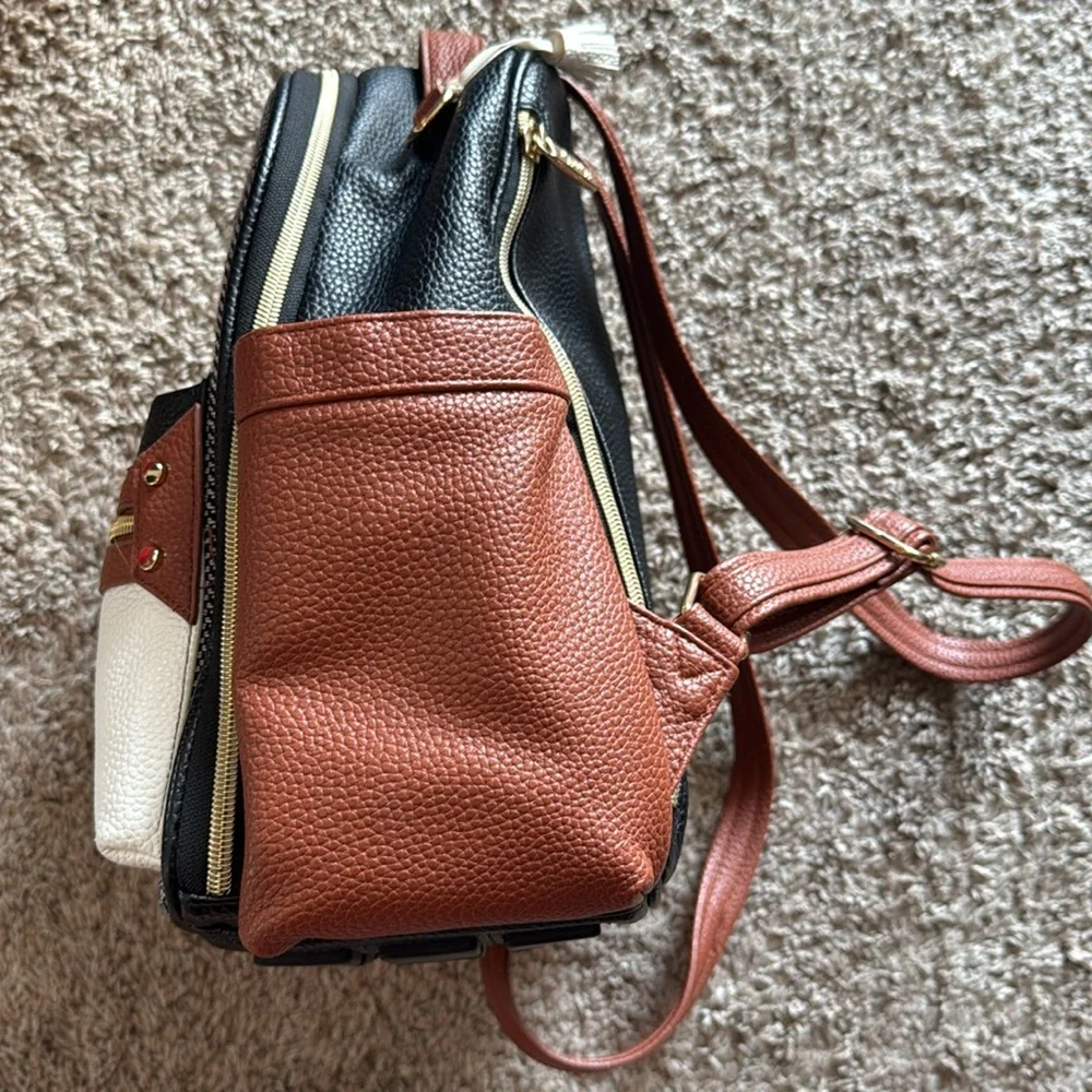 itz-ritzy Herringbone Mini Backpack - Black, White & Brown